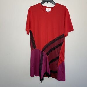 KOCHE Womens Striped Mini Dress Sz 4 FR:38 Red Burgundy Violine Shift $655